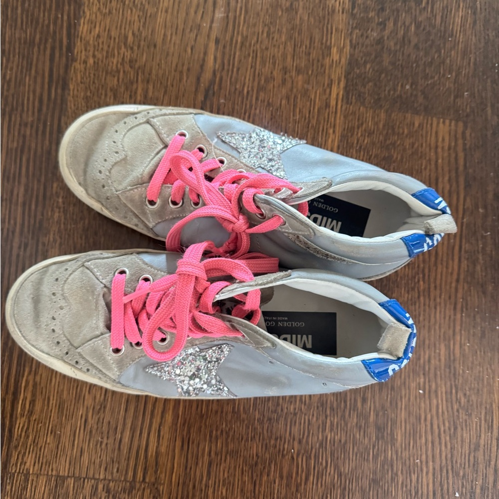Wear Anywhere Silver and Pink and Grey Golden Goose Sneakers with Glitter Star